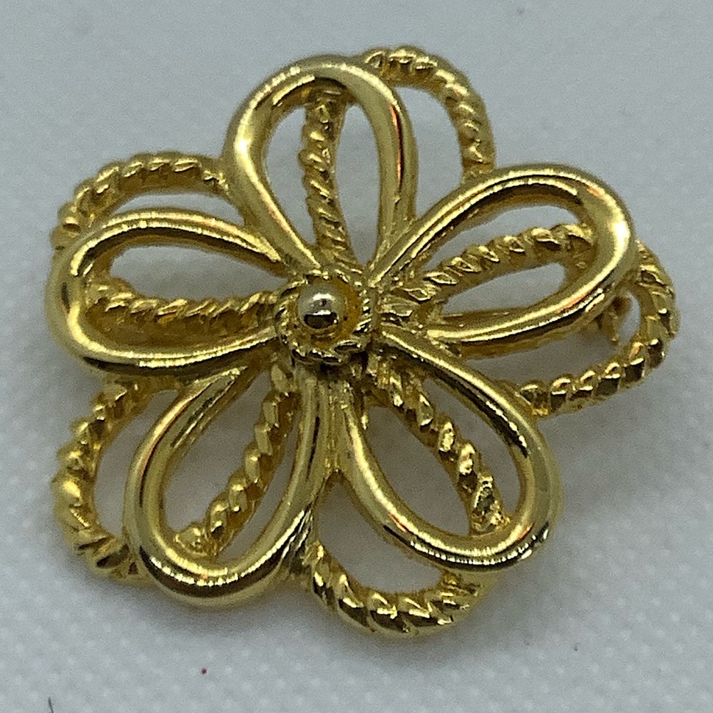 Gold Tone Flower Brooch - Stamped SFJ